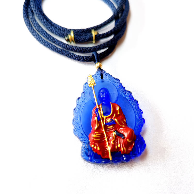 Buddha Stones Ksitigarbha Buddha Liuli Crystal Compassion Amulet Necklace Pendant - Blue Sitting Ksitigarbha - image 10