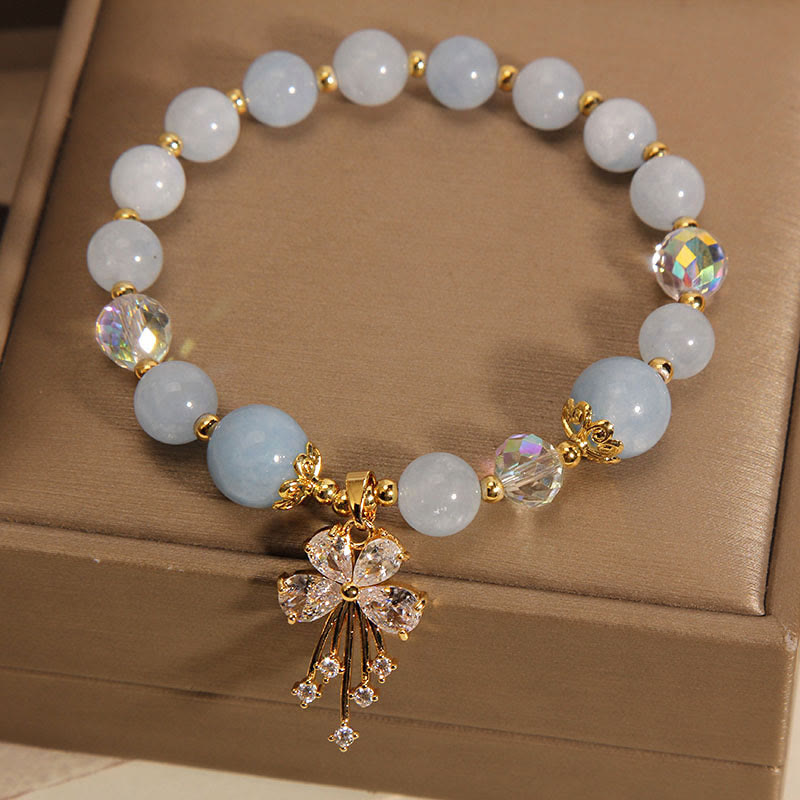 Buddha Stones Aquamarine Pink Crystal Healing Zircon Butterfly Charm Bracelet - image 3