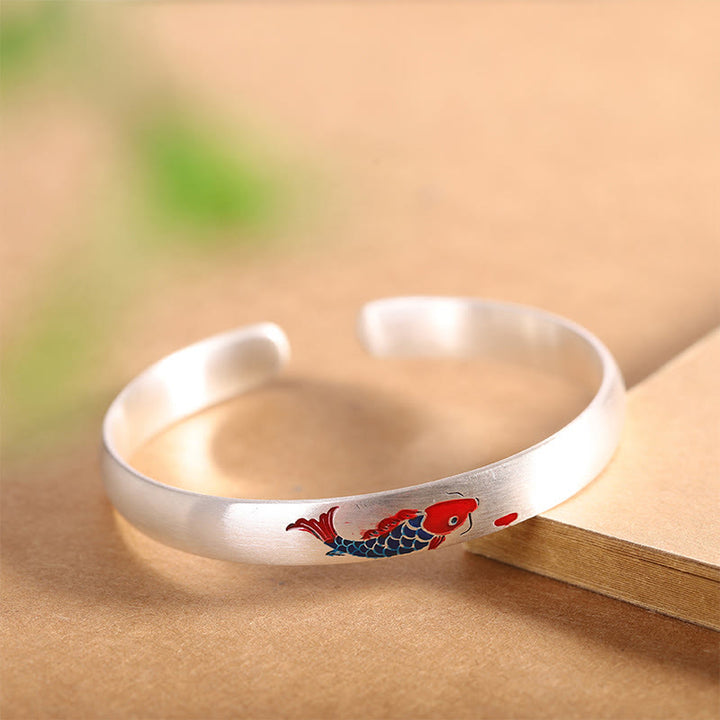 Buddha Stones 999 Sterling Silver Koi Fish Luck Cuff Bracelet Bangle - Koi Fish(Luck♥Prosperity) - image 0