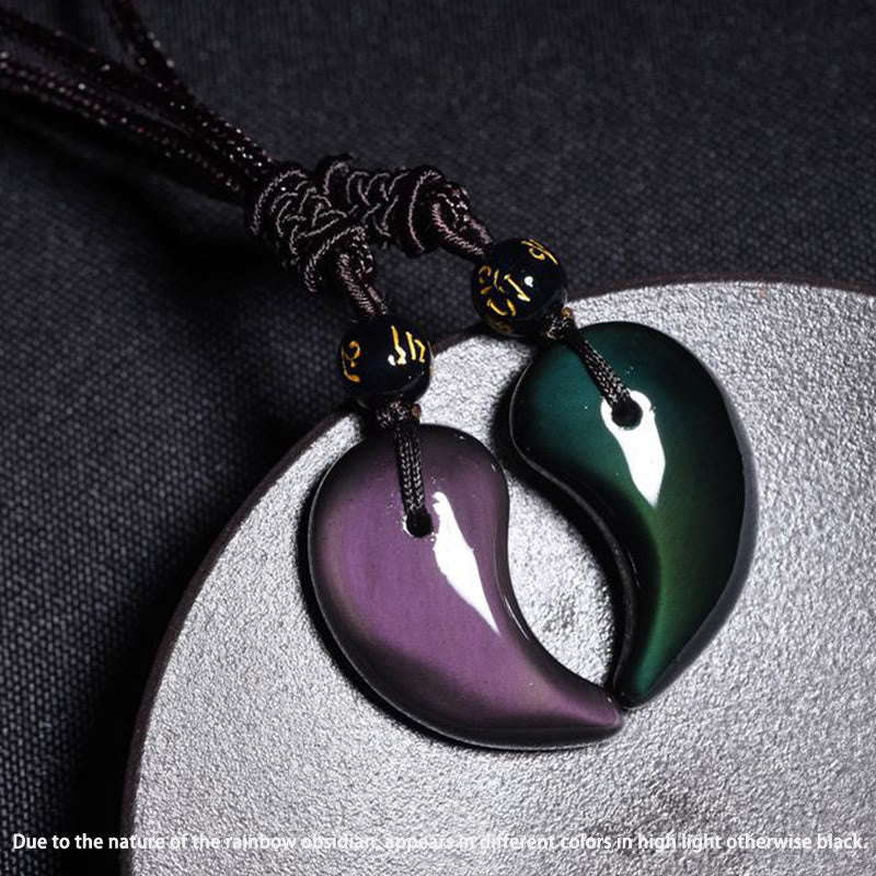 Buddha Stones Rainbow Obsidian Yin Yang Strength Pendant Necklace