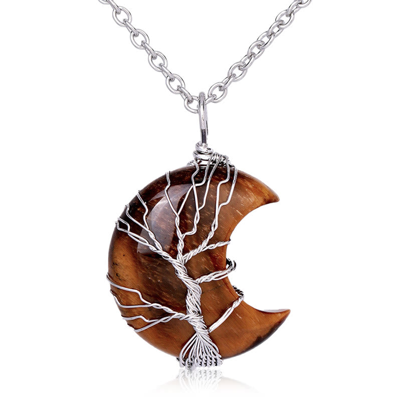 Buddha Stones Natural Quartz Crystal Moon Tree Of Life Healing Energy Necklace Pendant - Tiger Eye - image 15