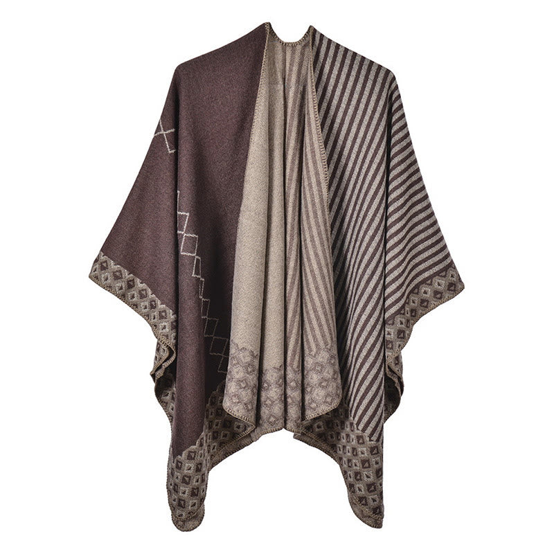Tibetan Shawl Striped Diamond Pattern Winter Warm Soft Scarf - Brown BurlyWood - image 24