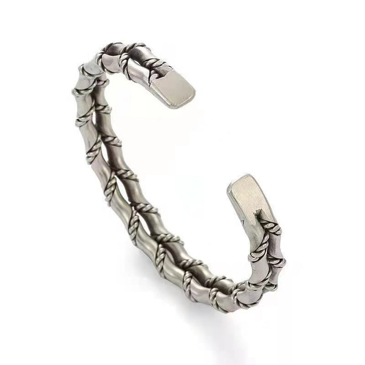 Buddha Stones Vintage Double Layer Bamboo Pattern Luck Cuff Bracelet Bangle - image 3