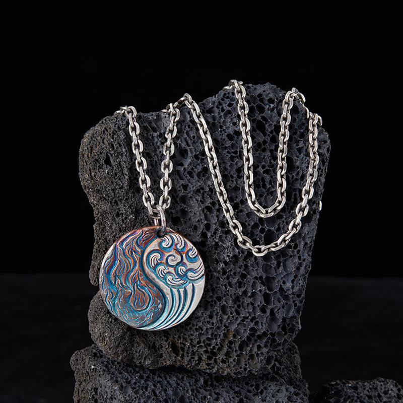 Buddha Stones 990 Sterling Silver Yin Yang Water and Fire Balance Necklace Pendant - image 2