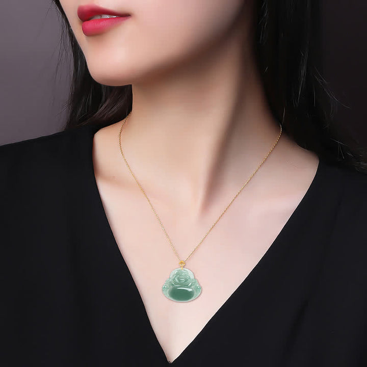 Laughing Buddha Natural Jade Prosperity Abundance Necklace Pendant - image 4