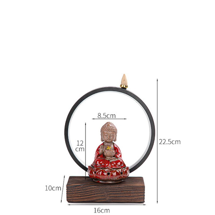 Buddha Stones Buddha Lotus Backflow Smoke Fountain Ceramic Blessing Incense Burner With Light Decoration - image 6