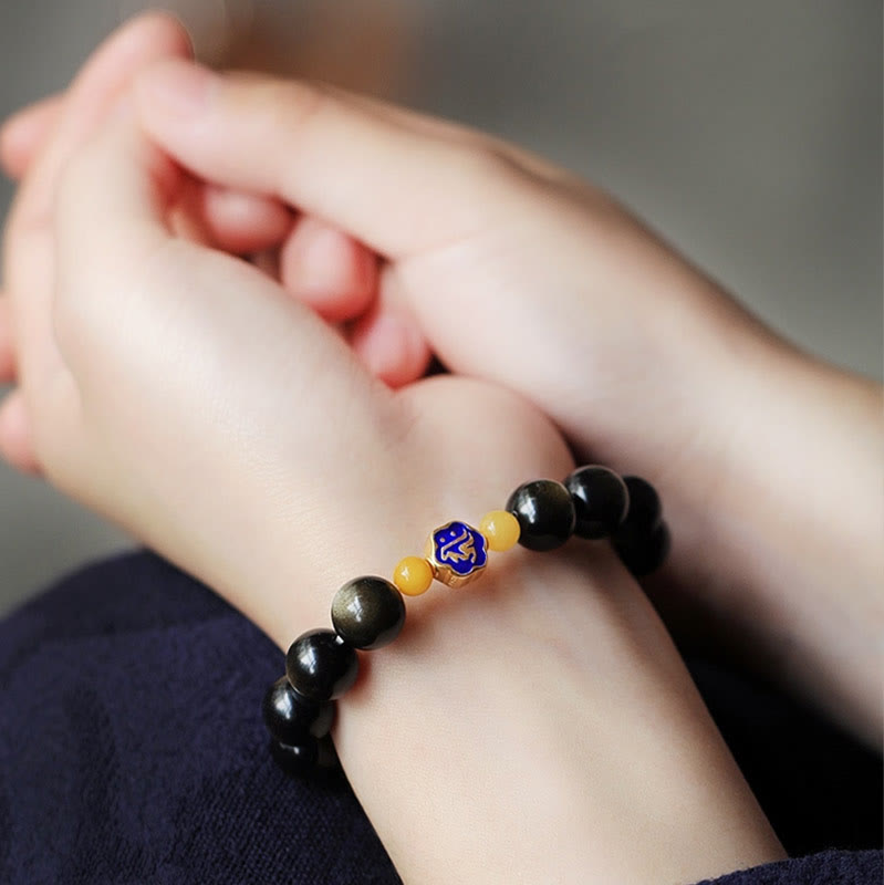 Buddha Stones 925 Sterling Silver Chinese Zodiac Natal Buddha Natural Gold Sheen Obsidian Amber Wealth Protection Bracelet - image 11