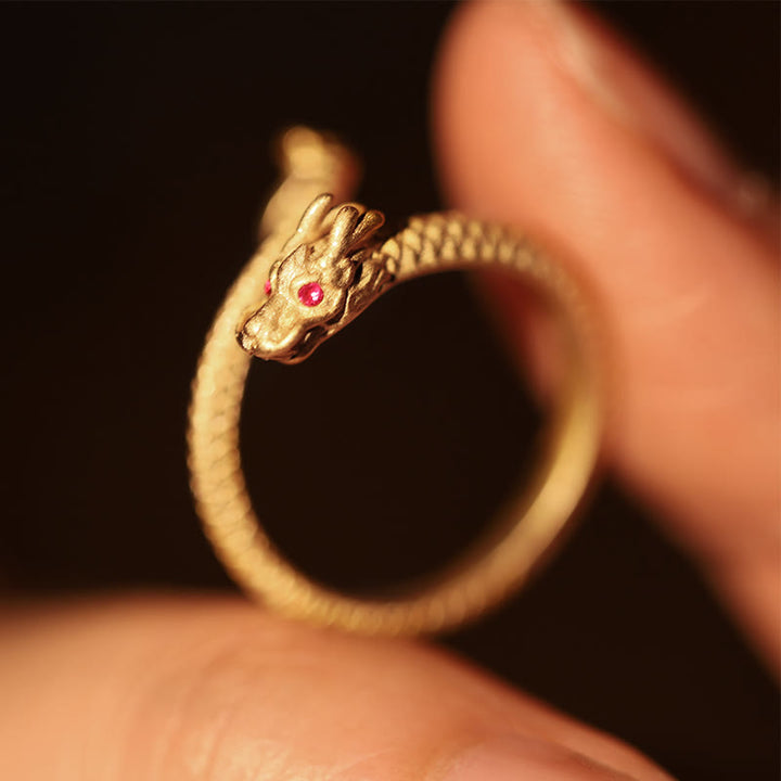 Buddha Stones 925 Sterling Silver Vintage Dragon Luck Protection Strength Adjustable Ring - image 9