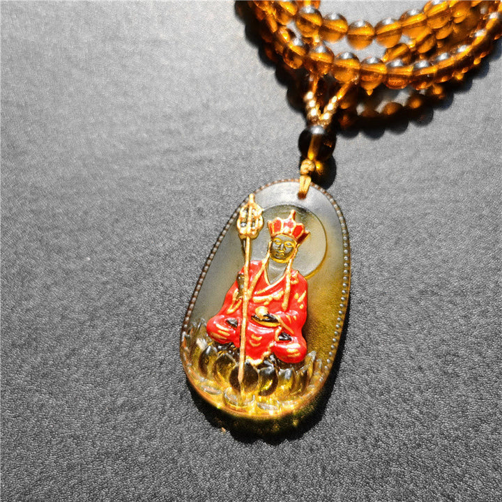 Buddha Stones Ksitigarbha Buddha Liuli Crystal Compassion Amulet Necklace Pendant - Classic Yellow Sitting Ksitigarbha - image 11