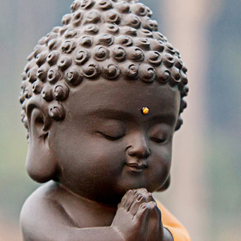 Buddha Stones Small Buddha Serenity Purple Clay Home Desk Decoration - image 22