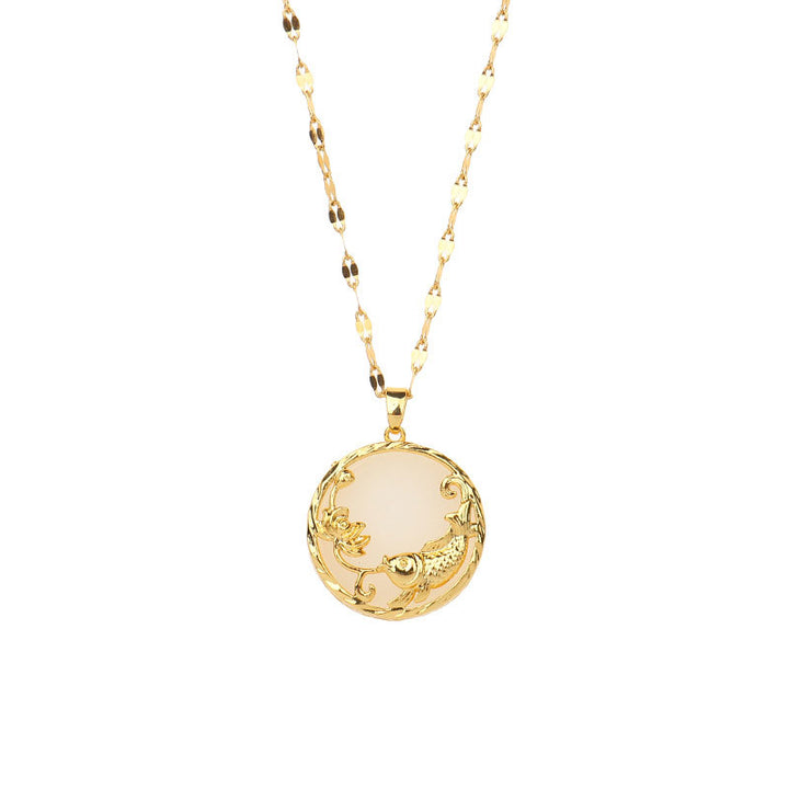 Buddha Stones Natural Jade Koi Fish Lotus Luck Necklace Pendant - image 8