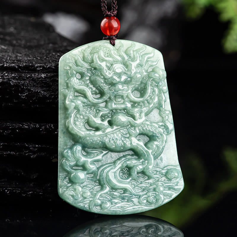 Buddha Stones Natural Jade Chinese Zodiac Dragon Sea Luck String Necklace Pendant - image 2
