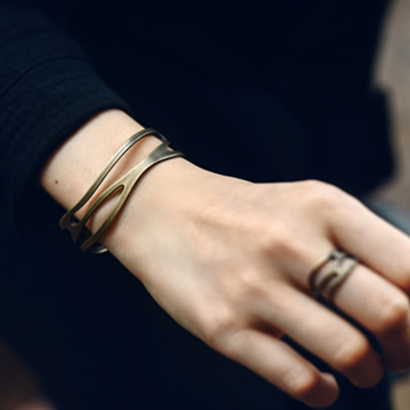 Buddha Stones Vintage Curved Copper Brass Wealth Adjustable Cuff Bracelet Bangle - image 8