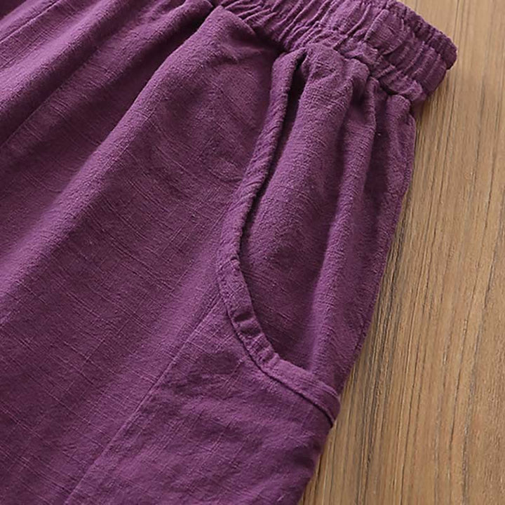 Buddha Stones Ramie Linen Flexible Waistband Yoga Harem Pants With Pockets