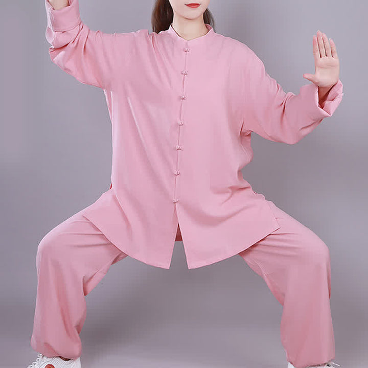 Tai Chi Qigong Meditation Prayer Spiritual Zen Practice Unisex Cotton Linen Clothing Set - Pink - Long Sleeve - US14，UK/AU18，EU46 (3XL)  - image 11