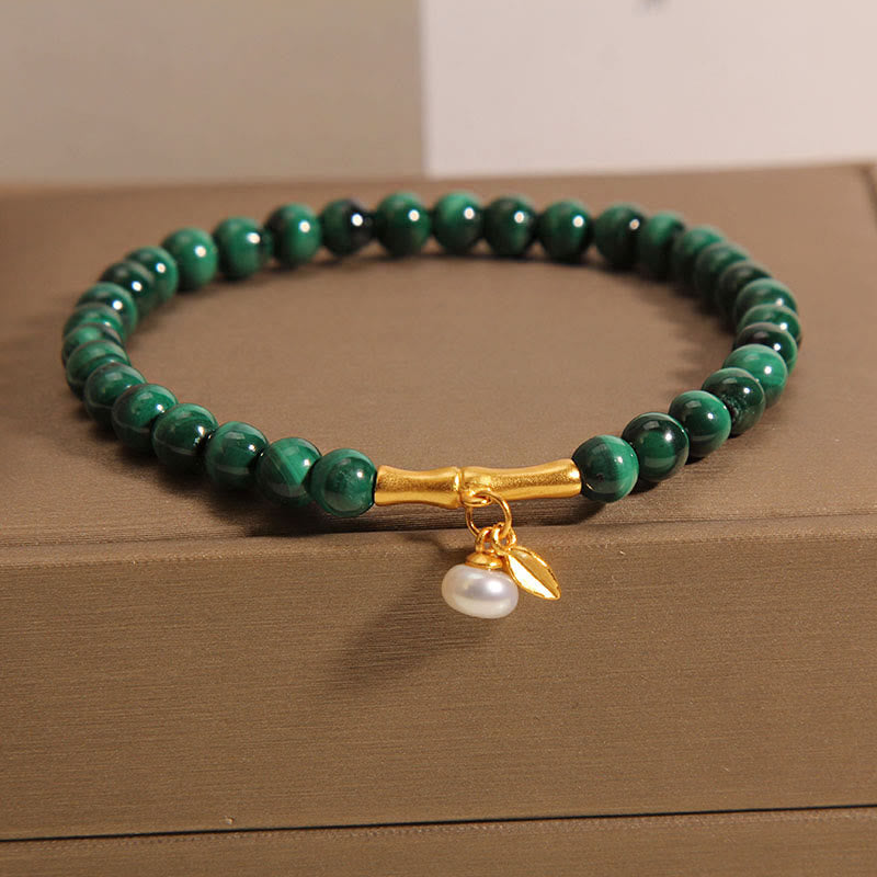 Buddha Stones Natural Malachite Pearl Lucky Bamboo Anti-Anxiety Bracelet