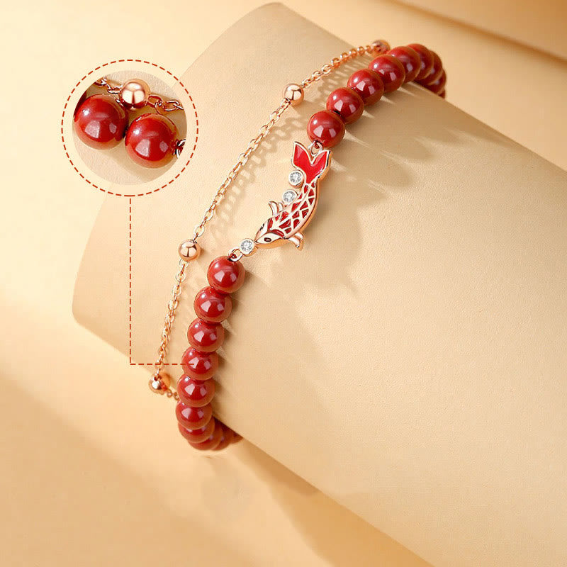 Buddha Stones 925 Sterling Silver Lucky Koi Fish Cinnabar Zircon Prosperity Double Layer Chain Bracelet - image 2