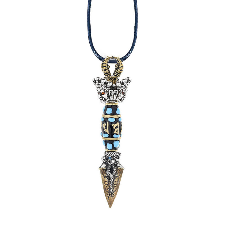 Buddha Stones Tibet Om Mani Padme Hum Dzi Bead Dorje Vajra Pattern Wealth Rotatable Necklace Pendant - image 12