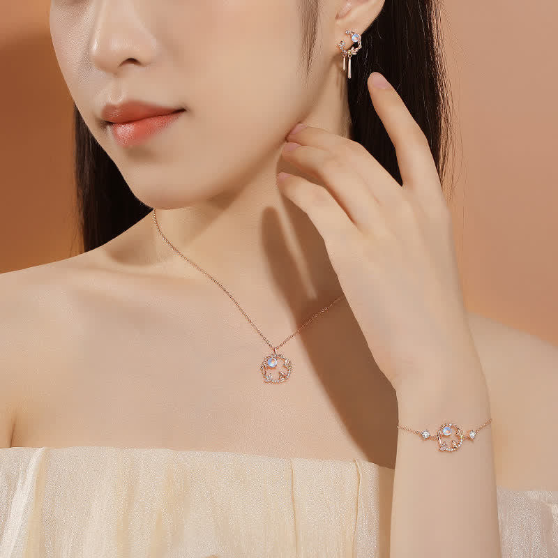 925 Sterling Silver Year of the Rabbit Moonstone Moon Flower Pattern Necklace Pendant Bracelet Earrings - image 2