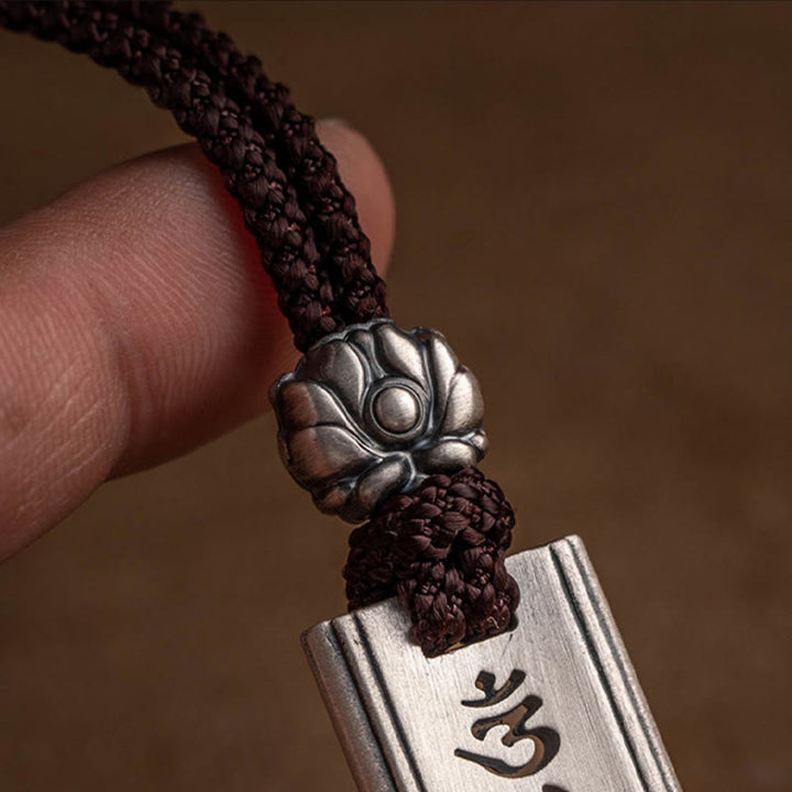 Buddha Stones 999 Sterling Silver Om Mani Padme Hum Engraved Lotus Wisdom Necklace Pendant - image 9