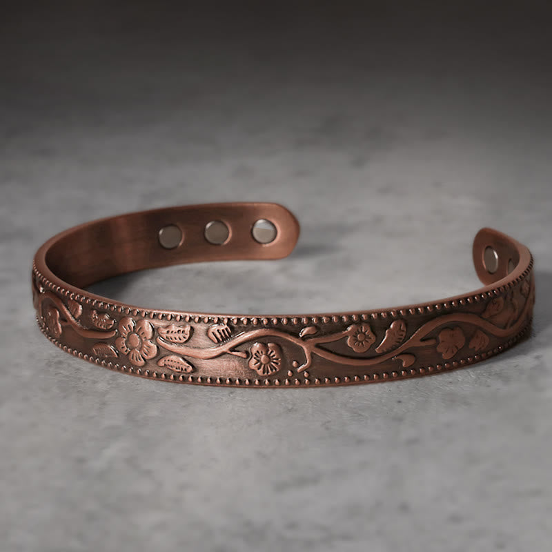Buddha Stones Floral Magnetic Copper Adjustable Cuff Bracelet Bangle - image 1