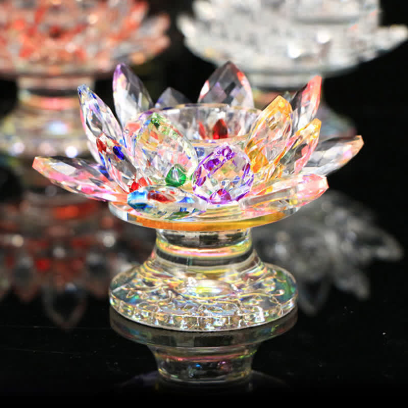 Lotus Flower Crystal Candle Holder Home Office Offering Decoration - Colorful - image 0