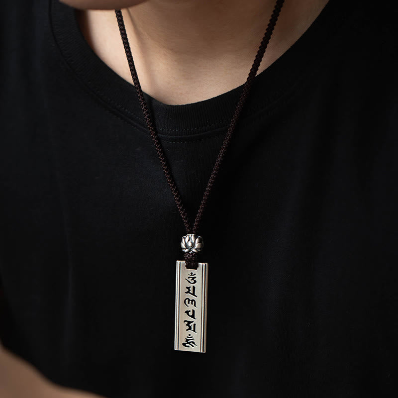 Buddha Stones 999 Sterling Silver Om Mani Padme Hum Engraved Lotus Wisdom Necklace Pendant - image 3