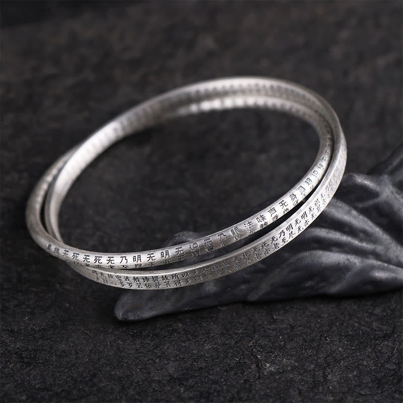 Buddha Stones 999 Sterling Silver Heart Sutra Carved Protection Bracelet Bangle - image 2