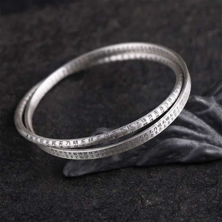 Buddha Stones 999 Sterling Silver Heart Sutra Carved Protection Bracelet Bangle - image 2