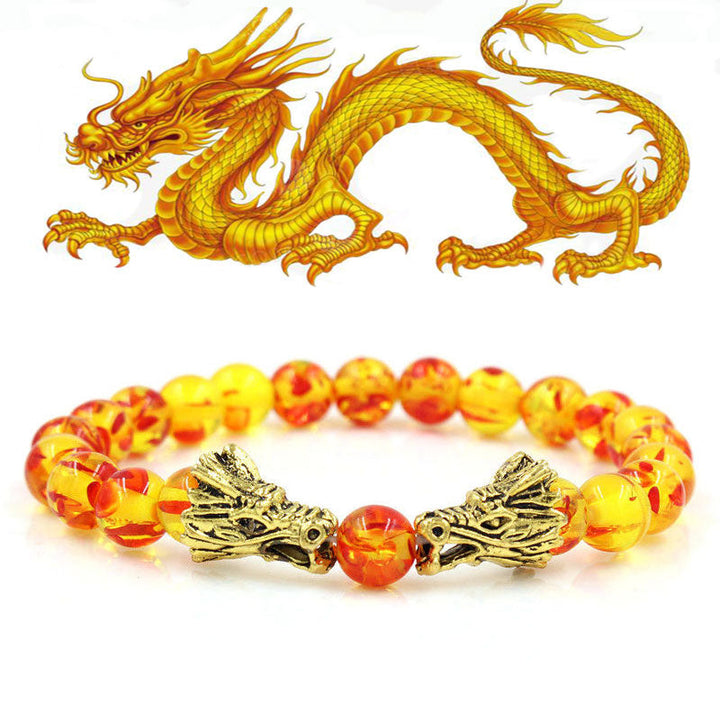 Buddha Stones White Turquoise Lava Rock Dragon Blessing Beaded Bracelet - Amber - image 23