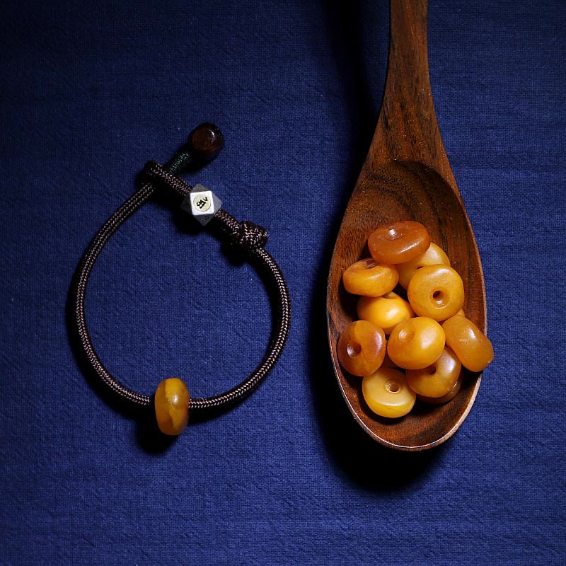 Buddha Stones 925 Sterling Silver Chinese Zodiac Natal Buddha Natural Amber Clear Anxiety Bracelet - image 1