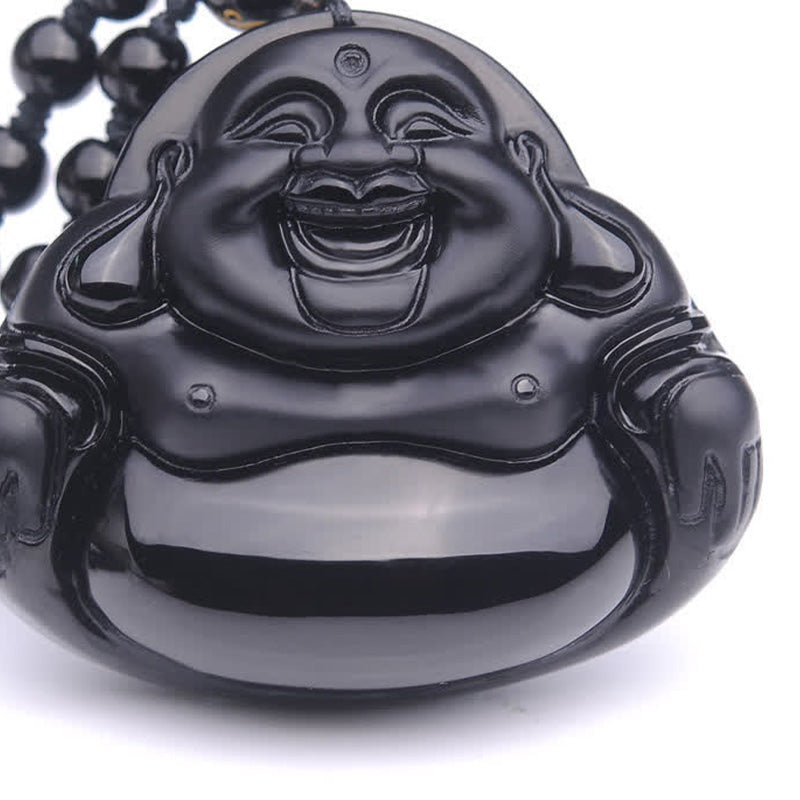 Buddha Stones Laughing Buddha Black Obsidian Transformation Pendant Necklace - image 8