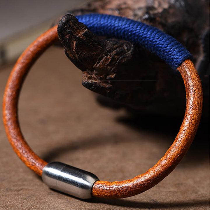 Buddha Stones Tibetan Leather Handmade Five Elements Luck Braid String Buckle Bracelet - image 10