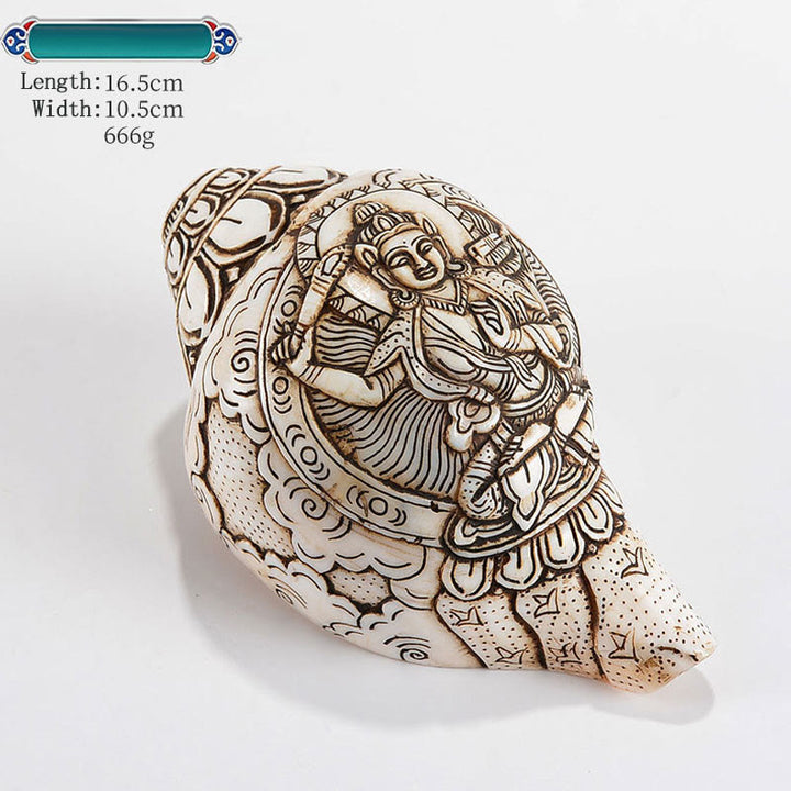 Tibetan Handmade Engraved Shankha Buddha Avalokitesvara Conch Shell Wealth Decoration - Manjushri 16.5*10.5cm - image 11