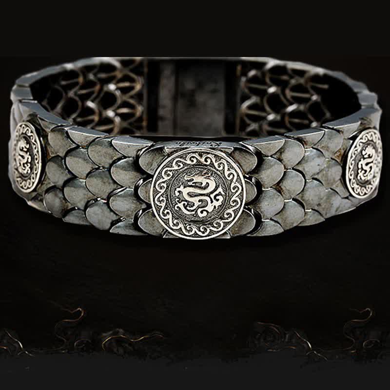 925 Sterling Silver Dragon Scales Luck Success Bracelet Bangle - image 5
