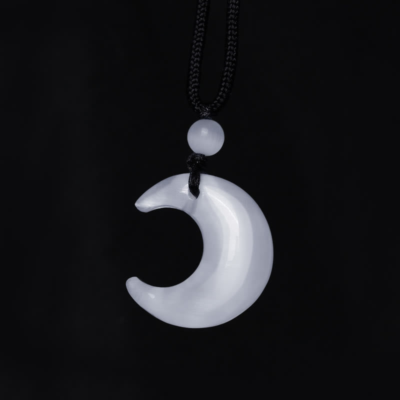 Buddha Stones Natural Silver Sheen Obsidian Selenite Crystal Crescent Moon Yin Yang Couple Protection Necklace Pendant - image 12