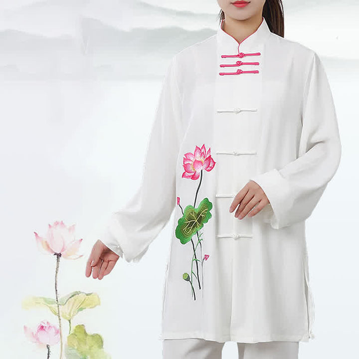 Lotus Flower Leaf Pattern Tai Chi Meditation Prayer Spiritual Zen Practice Clothing Women's Set