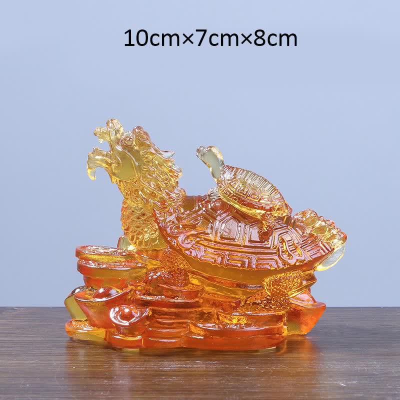 Buddha Stones Feng Shui Dragon Turtle Coins Handmade Liuli Crystal Luck Art Piece Home Office Decoration - Gold - Medium - image 14