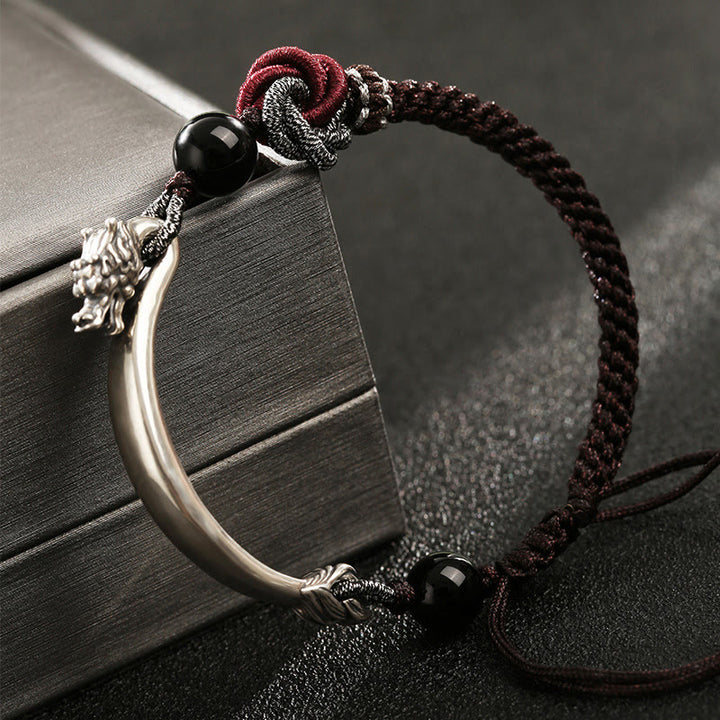 Buddha Stones 925 Sterling Silver Auspicious Dragon Success Handcrafted Braided Bracelet - image 1