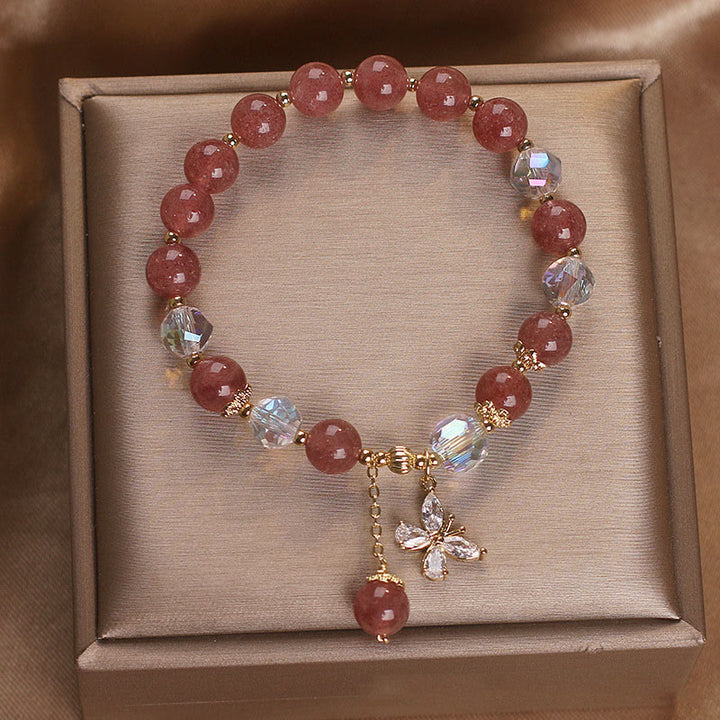 Buddha Stones Natural Strawberry Quartz Love Healing Butterfly Charm Bracelet - image 5