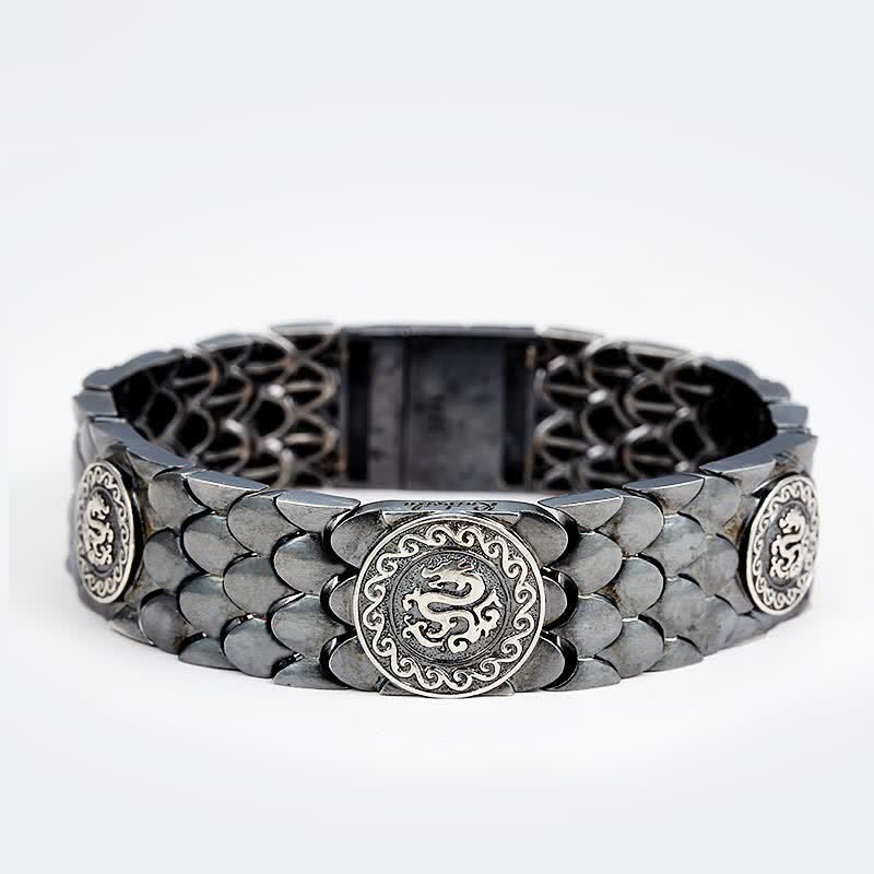 925 Sterling Silver Dragon Scales Luck Success Bracelet Bangle - 21cm - image 1