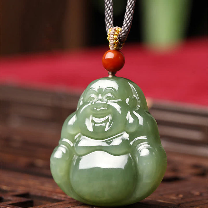 Laughing Buddha Hetian Jade Abundance Necklace String Pendant - image 5