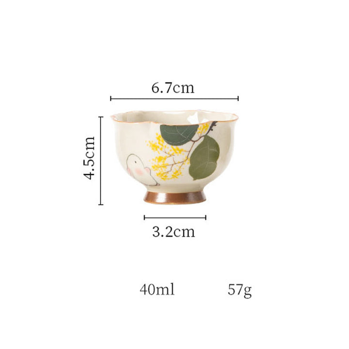 Buddha Stones Hand Painted Small Osmanthus Rabbit Ceramic Teacup Kung Fu Tea Cup 40ml