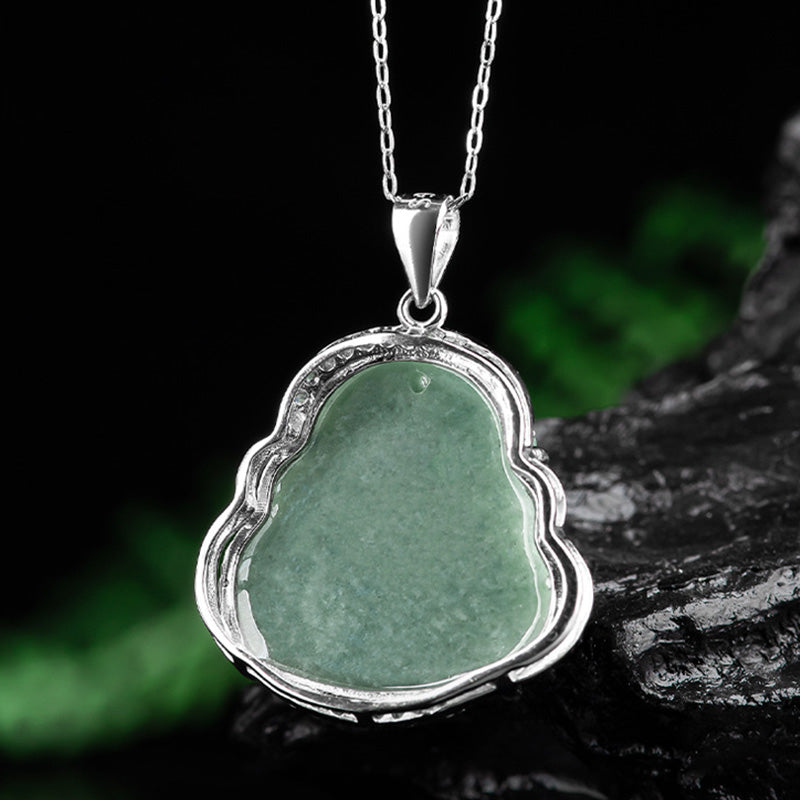 Buddha Stones 925 Sterling Silver Laughing Buddha Jade Abundance Necklace Chain Pendant - image 9