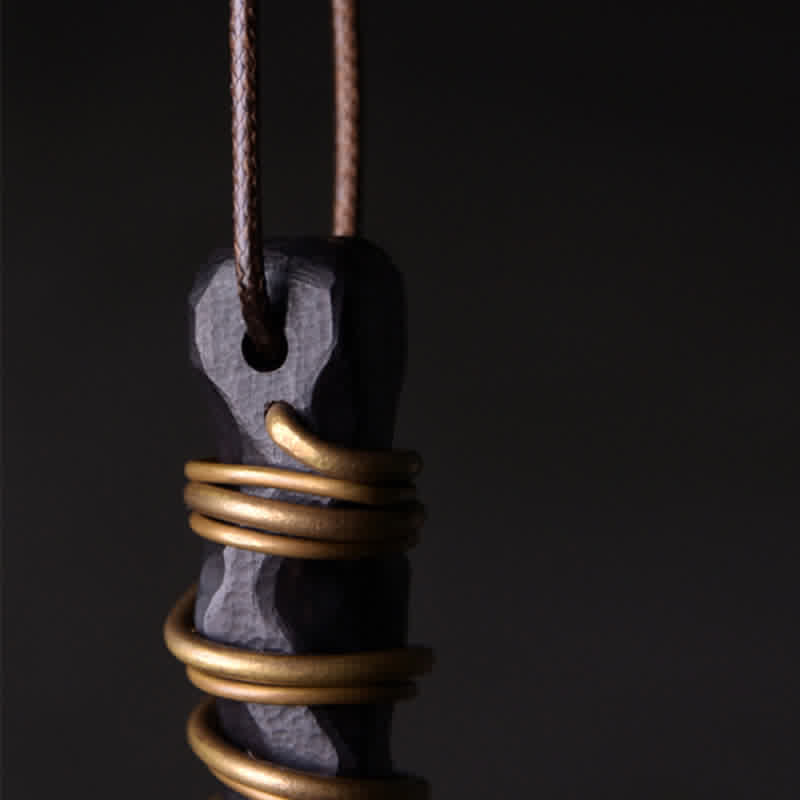 Buddha Stones Tibet Ebony Wood Copper Balance Peace Necklace Pendant - image 5