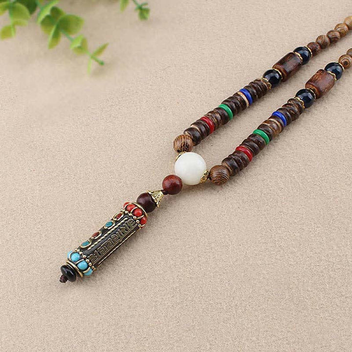 Buddha Stones Tibetan Om Mani Padme Hum Dzi Bead Wenge Wood Necklace Pendant - image 5