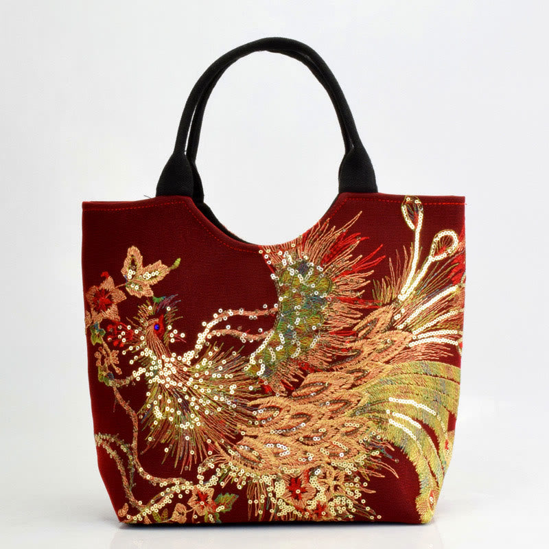 Peacock Double-sided Embroidery Tote Bag Shoulder Bag Crossbody Bag