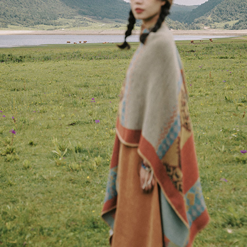 Buddha Stones Tibetan Shawl Diamond Pattern Winter Warm Cloak Scarf - image 9