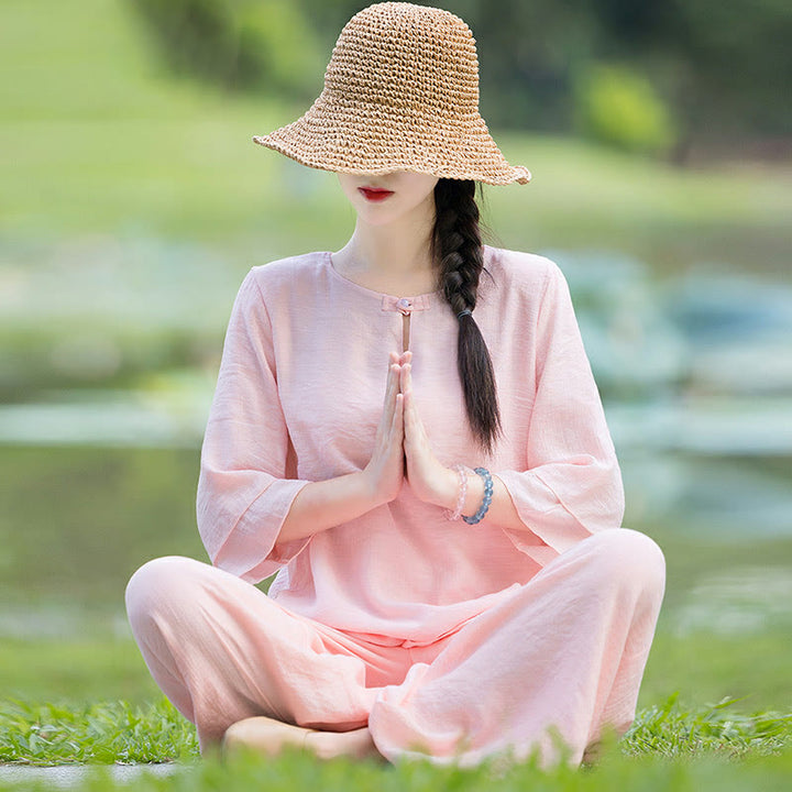Tai Chi Meditation Prayer Zen Spiritual Morning Practice Clothing Women's Set - Pink - US8-10，UK/AU12-14，EU40-42 (2XL) - image 15