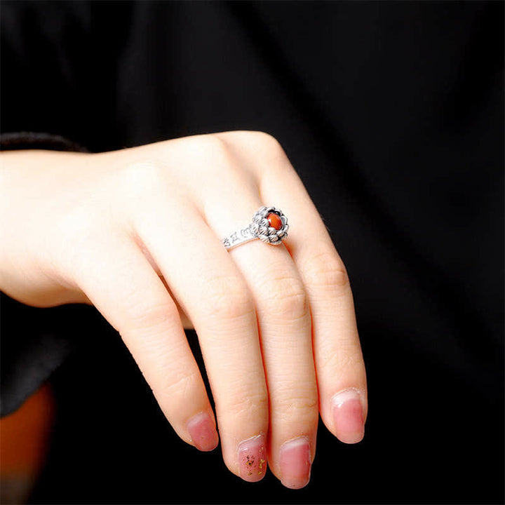 925 Sterling Silver Lotus Red Agate Confidence Blessing Ring (Extra 30% Off | USE CODE: FS30) - image 4